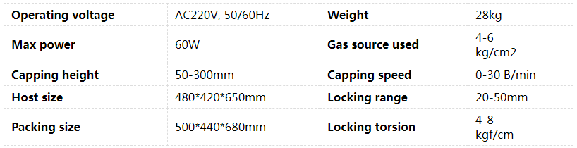 semi automatic capping machine technical parameter
